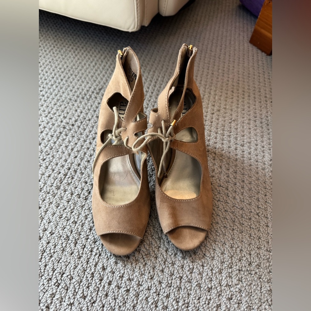 Nude Suede Tie Heels
